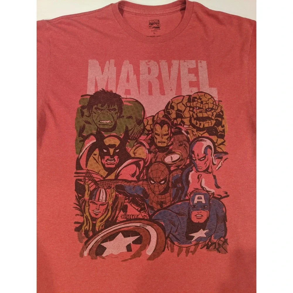 Men's Marvel Comics Red Avengers Tee shirt, Cotton/Polyester, Spider Man, Hulk - Picture 2 of 3